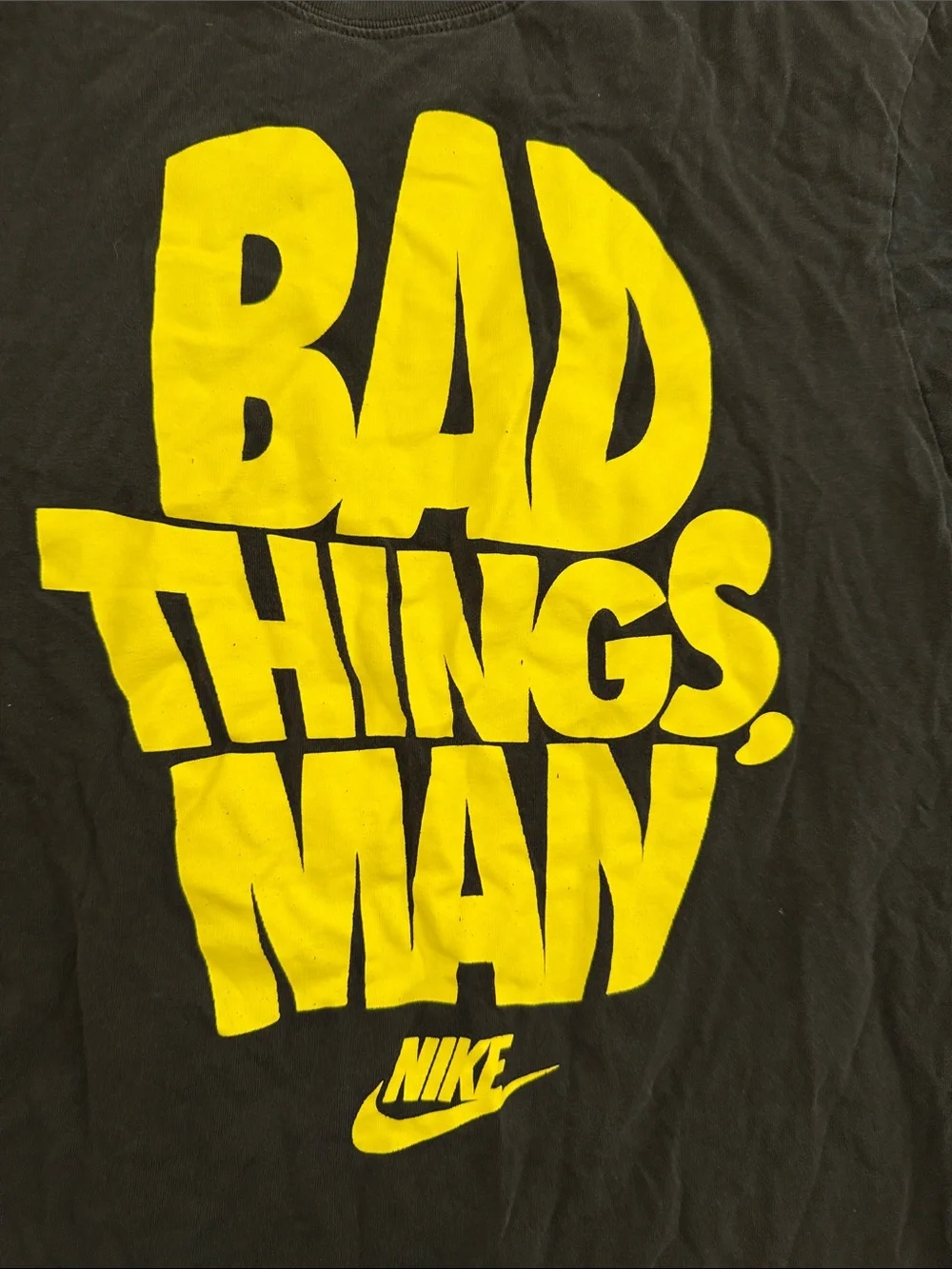 Nike Black T-Shirt with Yellow 'Bad Things, Man' Graphic Dennis Hopper 90s comme